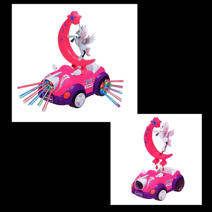 Carro Luna Unicornio Luces Sonido Movimiento Niña + Baterias