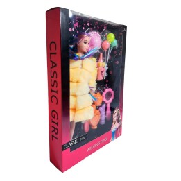 Muñeca Con Abrigo Peludo Cabello Trenzado +accesorio Juguete