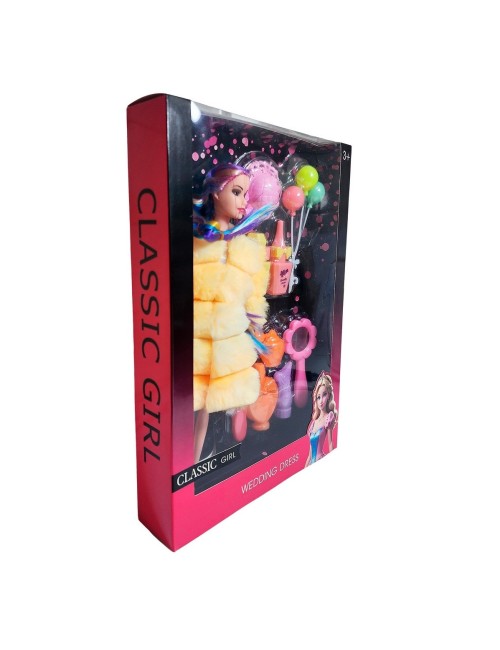 Muñeca Con Abrigo Peludo Cabello Trenzado +accesorio Juguete