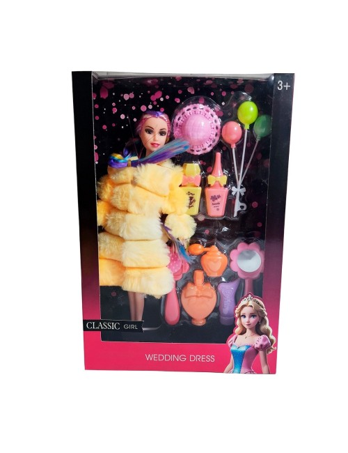 Muñeca Con Abrigo Peludo Cabello Trenzado +accesorio Juguete