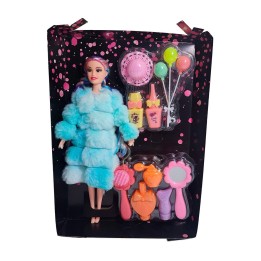 Muñeca Con Abrigo Peludo Cabello Trenzado +accesorio Juguete