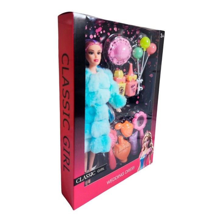 Muñeca Con Abrigo Peludo Cabello Trenzado +accesorio Juguete