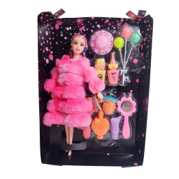 Muñeca Con Abrigo Peludo Cabello Trenzado +accesorio Juguete