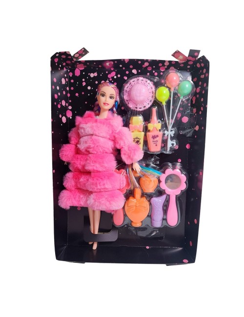 Muñeca Con Abrigo Peludo Cabello Trenzado +accesorio Juguete