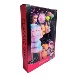 Muñeca Con Abrigo Peludo Cabello Trenzado +accesorio Juguete
