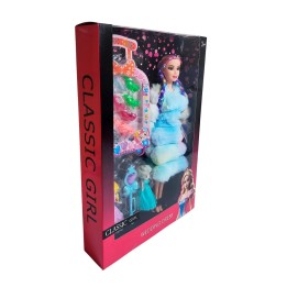 Muñeca Con Abrigo Peludo Mini Princesas + Set Zapatos