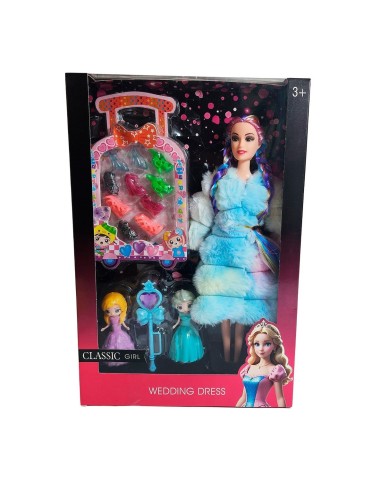 Muñeca Con Abrigo Peludo Mini Princesas + Set Zapatos