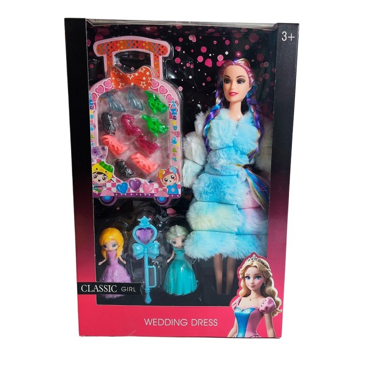 Muñeca Con Abrigo Peludo Mini Princesas + Set Zapatos