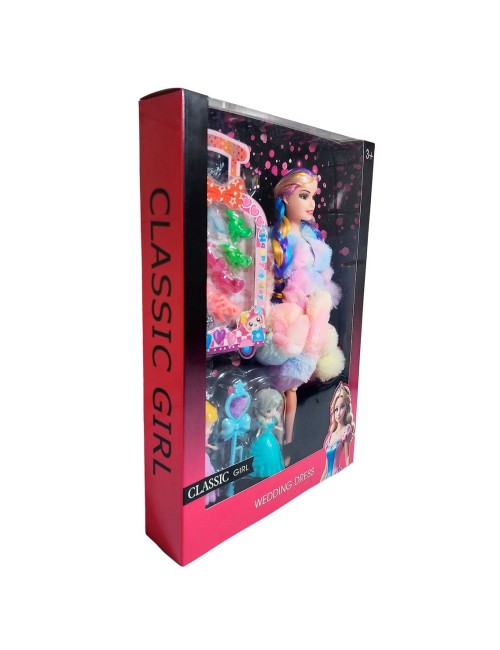 Muñeca Con Abrigo Peludo Mini Princesas + Set Zapatos