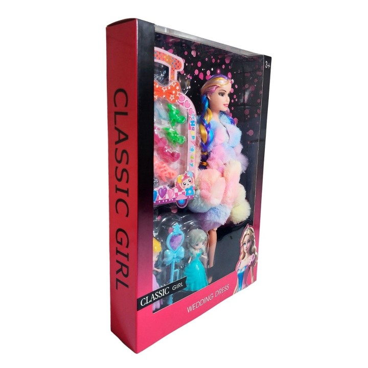 Muñeca Con Abrigo Peludo Mini Princesas + Set Zapatos