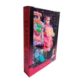 Muñeca Con Abrigo Peludo Mini Princesas + Set Zapatos
