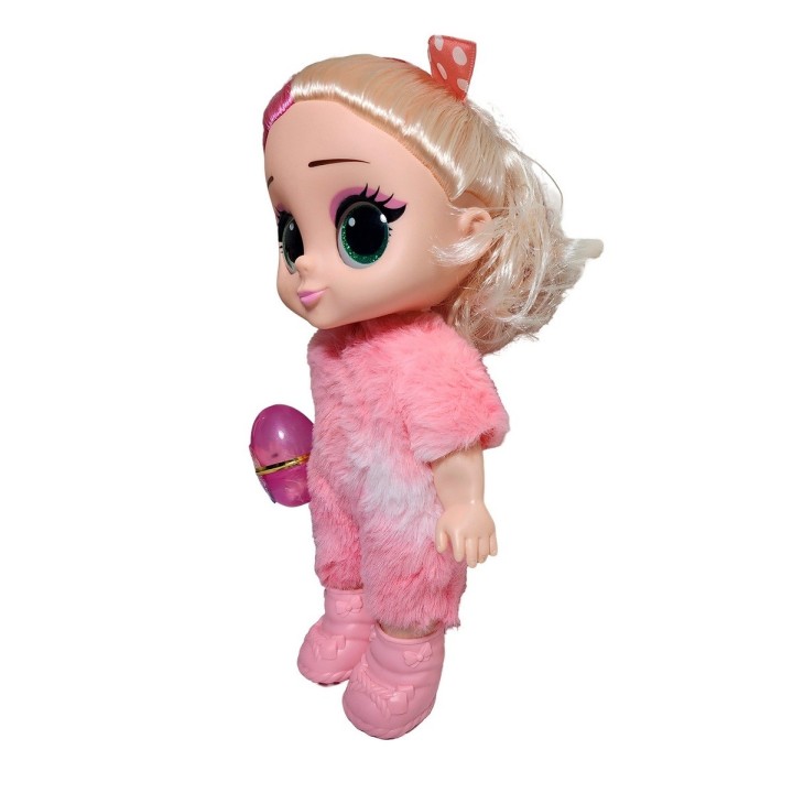 Muñeca Ojos Expresivos Vestido De Peluche + Huevo Sorpresa