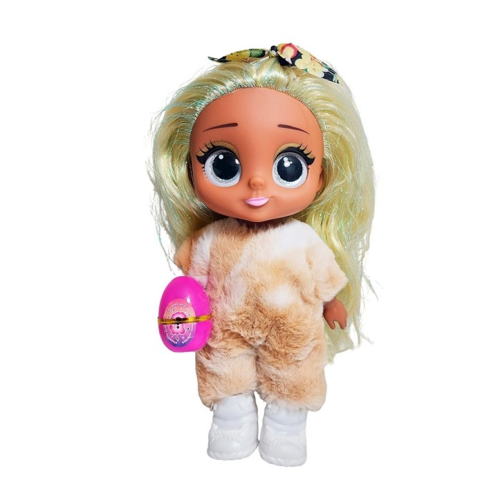 Muñeca Ojos Expresivos Vestido De Peluche + Huevo Sorpresa