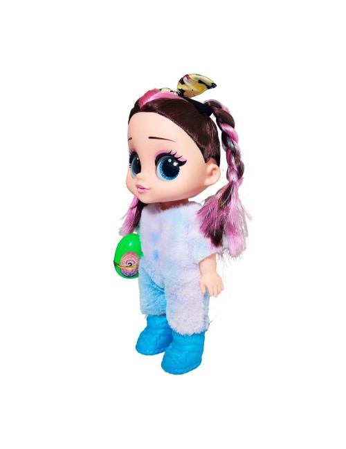 Muñeca Ojos Expresivos Vestido De Peluche + Huevo Sorpresa