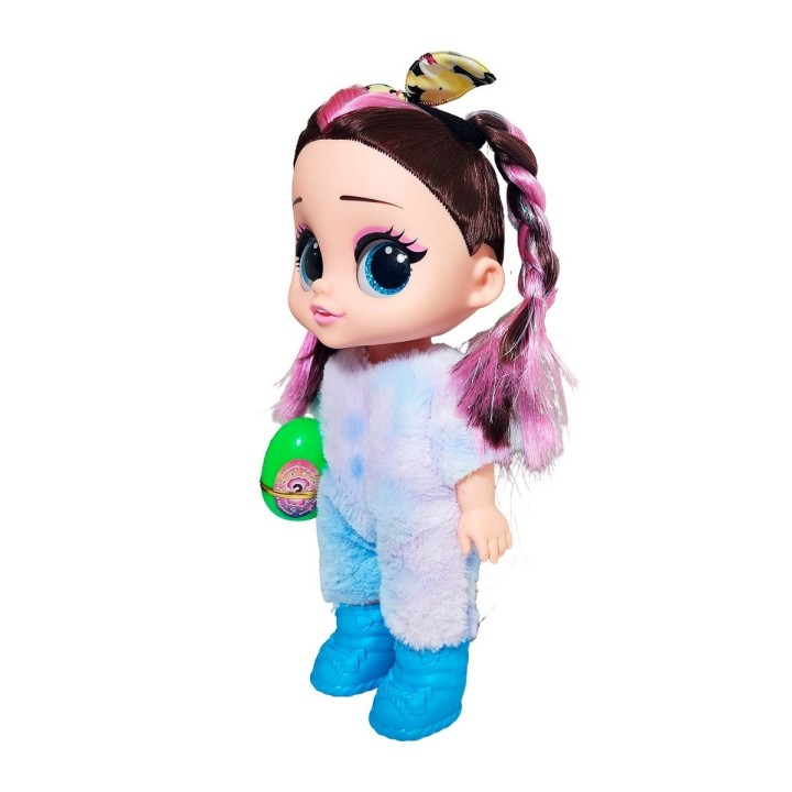 Muñeca Ojos Expresivos Vestido De Peluche + Huevo Sorpresa