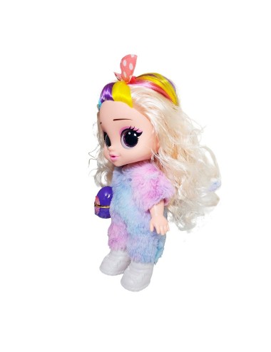 Muñeca Ojos Expresivos Vestido De Peluche + Huevo Sorpresa