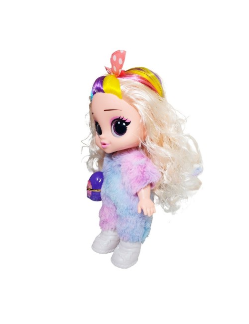 Muñeca Ojos Expresivos Vestido De Peluche + Huevo Sorpresa