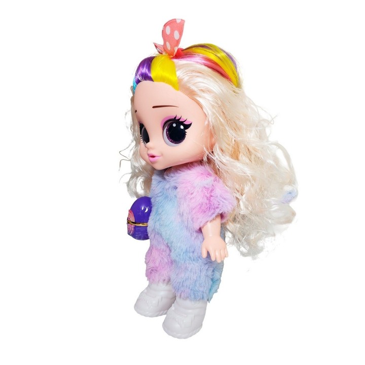 Muñeca Ojos Expresivos Vestido De Peluche + Huevo Sorpresa
