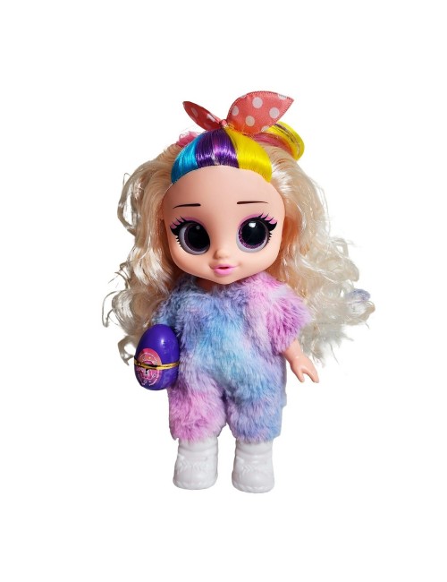 Muñeca Ojos Expresivos Vestido De Peluche + Huevo Sorpresa