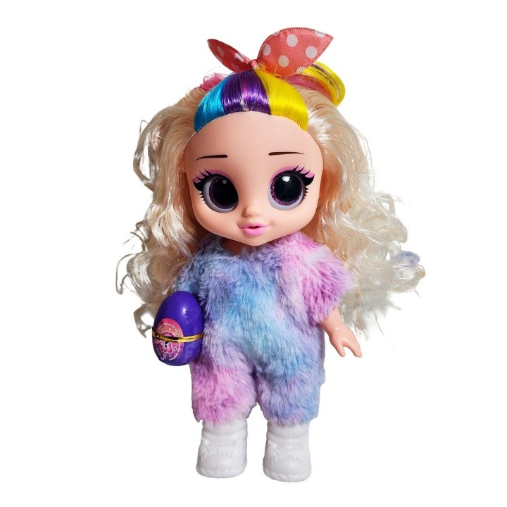 Muñeca Ojos Expresivos Vestido De Peluche + Huevo Sorpresa
