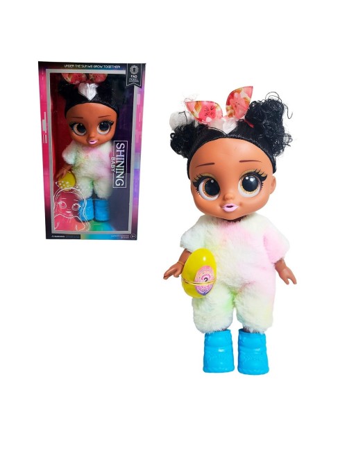 Muñeca Ojos Expresivos Vestido De Peluche + Huevo Sorpresa