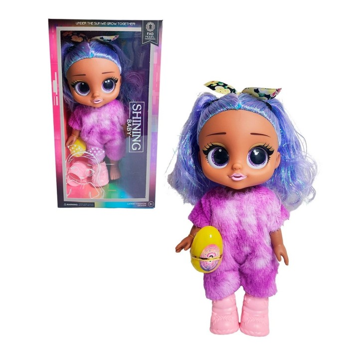 Muñeca Ojos Expresivos Vestido De Peluche + Huevo Sorpresa