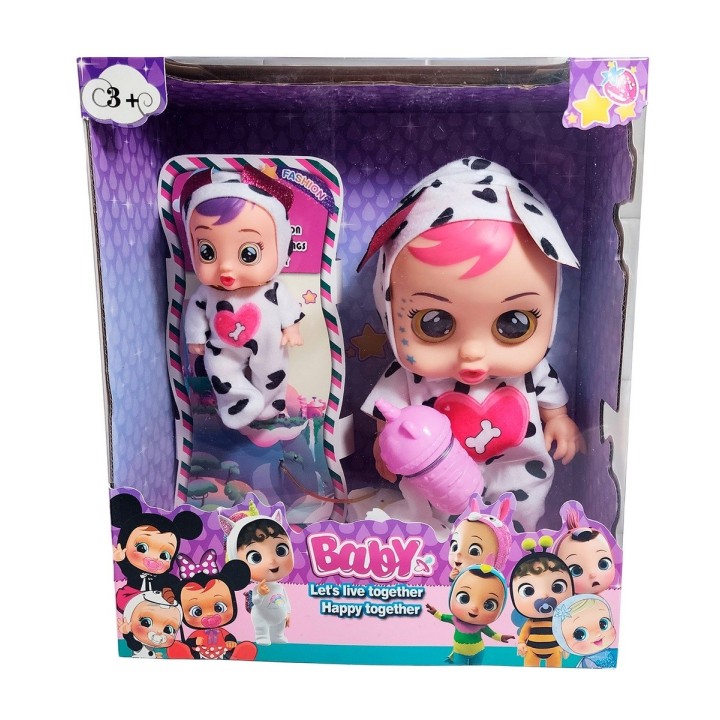 Muñeca Bebe + Mini Muñeca Mascota Y Tetero Juguete Niñas