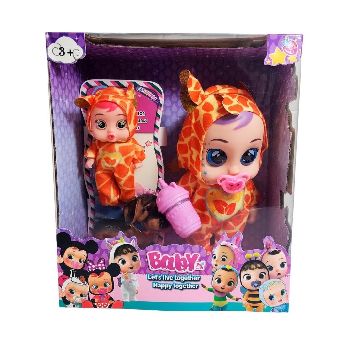 Muñeca Bebe + Mini Muñeca Mascota Y Tetero Juguete Niñas