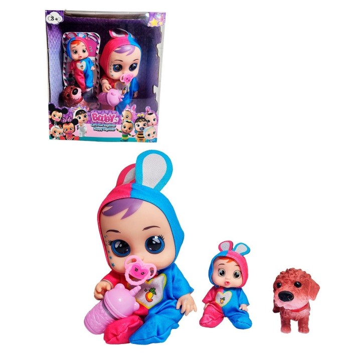 Muñeca Bebe + Mini Muñeca Mascota Y Tetero Juguete Niñas