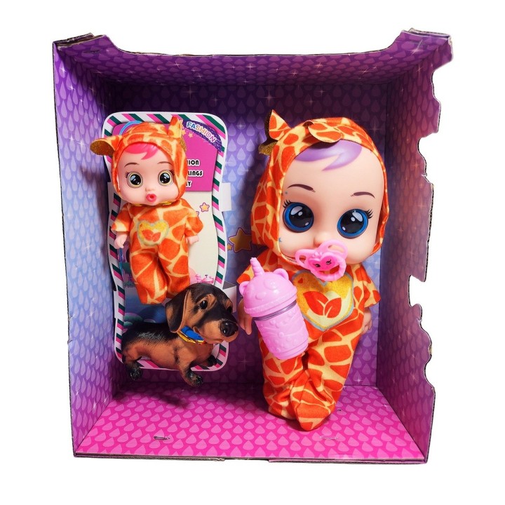 Muñeca Bebe + Mini Muñeca Mascota Y Tetero Juguete Niñas