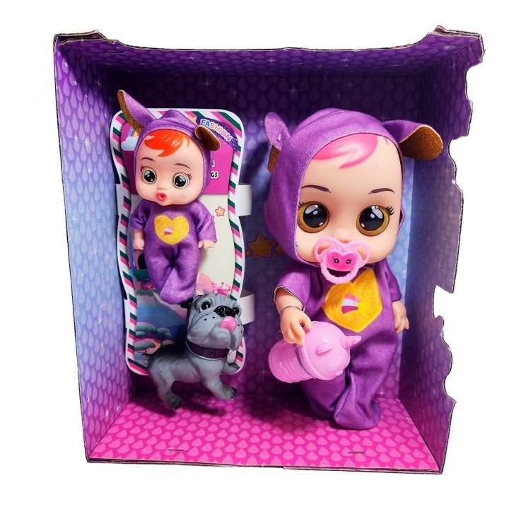 Muñeca Bebe + Mini Muñeca Mascota Y Tetero Juguete Niñas