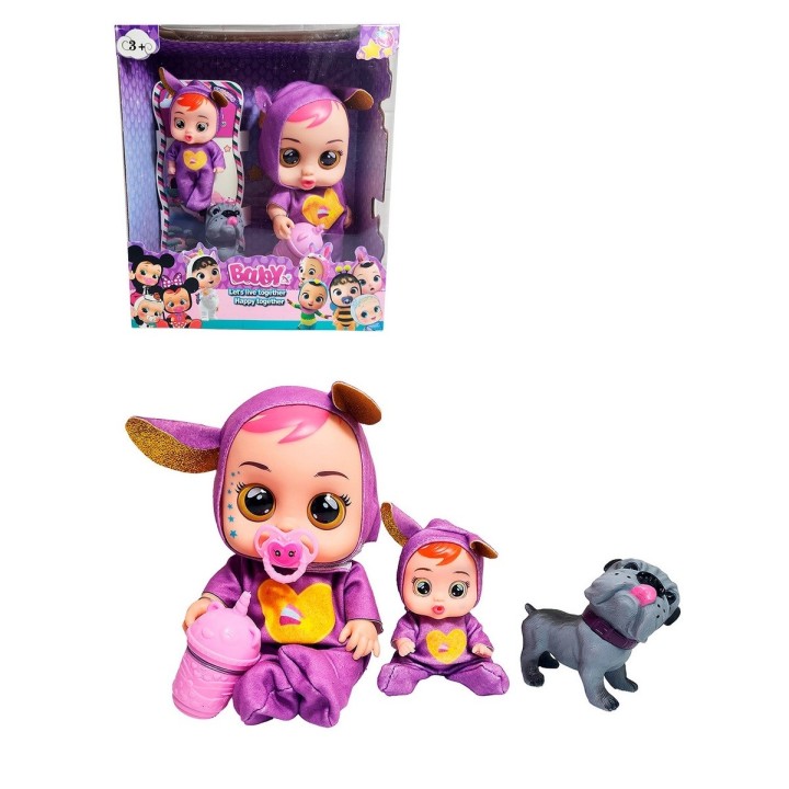 Muñeca Bebe + Mini Muñeca Mascota Y Tetero Juguete Niñas