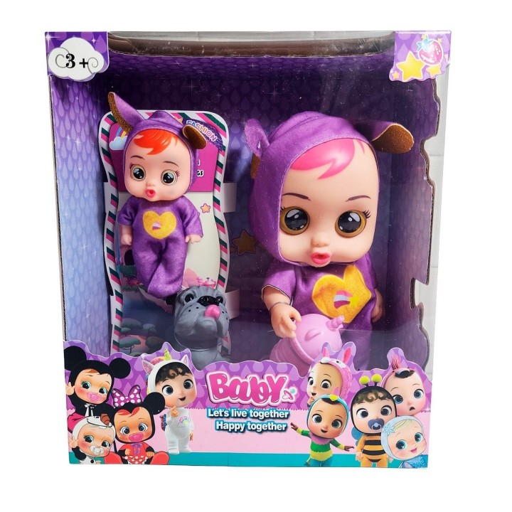 Muñeca Bebe + Mini Muñeca Mascota Y Tetero Juguete Niñas