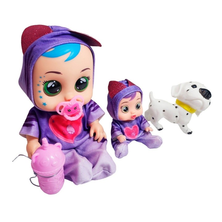 Muñeca Bebe + Mini Muñeca Mascota Y Tetero Juguete Niñas