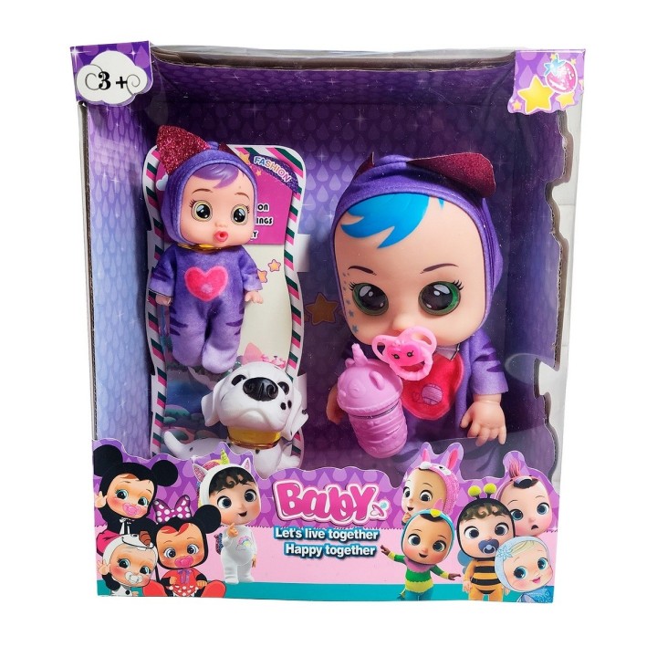Muñeca Bebe + Mini Muñeca Mascota Y Tetero Juguete Niñas