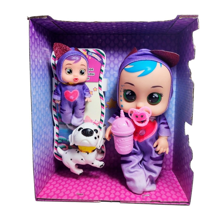 Muñeca Bebe + Mini Muñeca Mascota Y Tetero Juguete Niñas