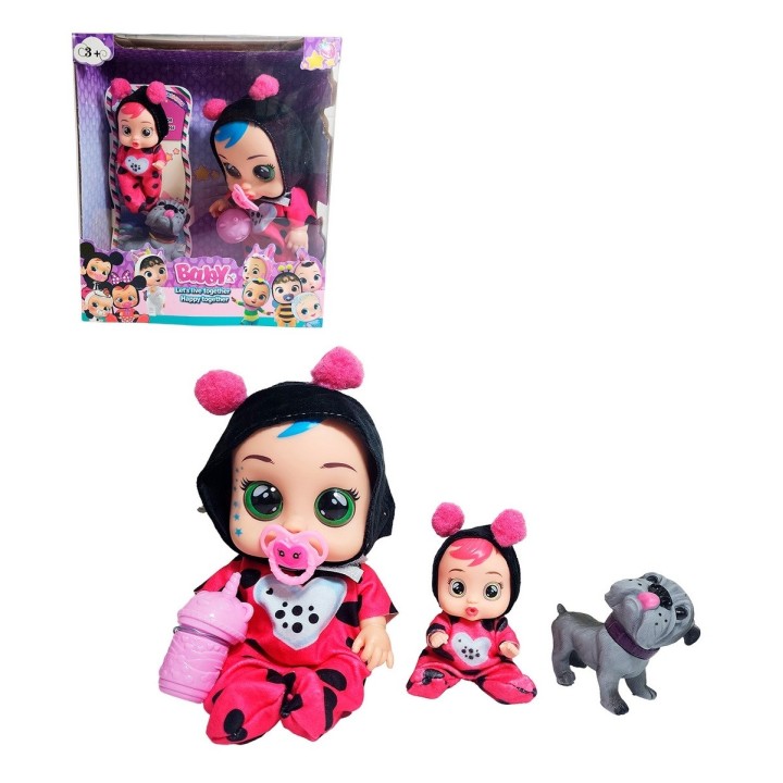 Muñeca Bebe + Mini Muñeca Mascota Y Tetero Juguete Niñas