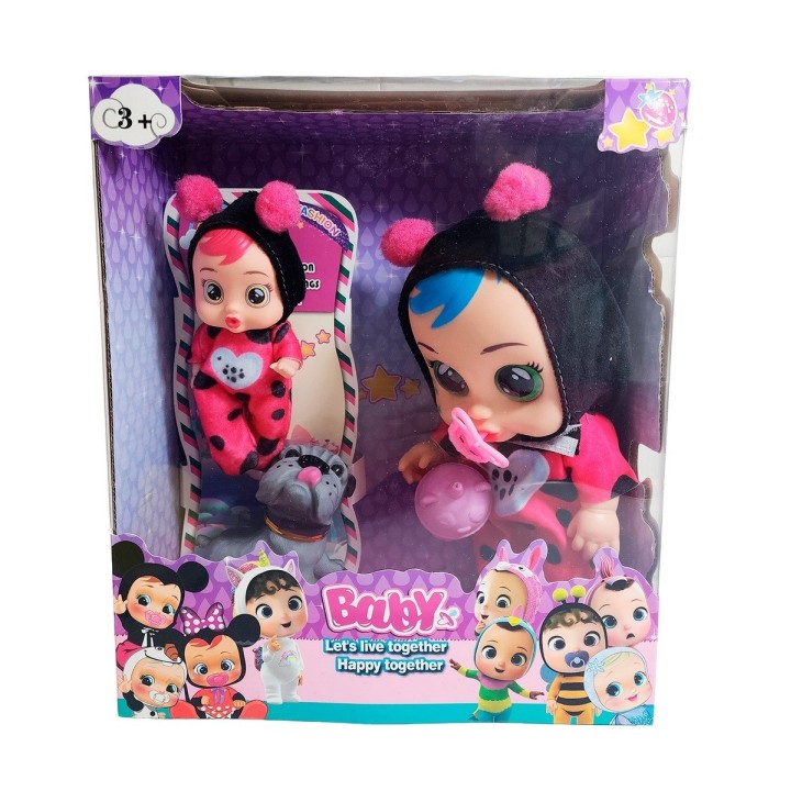 Muñeca Bebe + Mini Muñeca Mascota Y Tetero Juguete Niñas