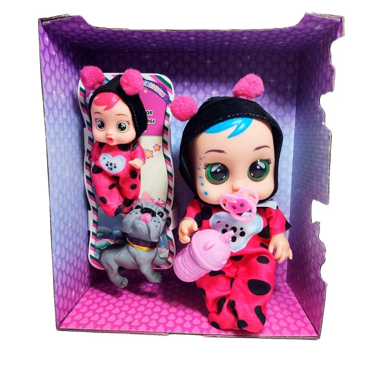 Muñeca Bebe + Mini Muñeca Mascota Y Tetero Juguete Niñas