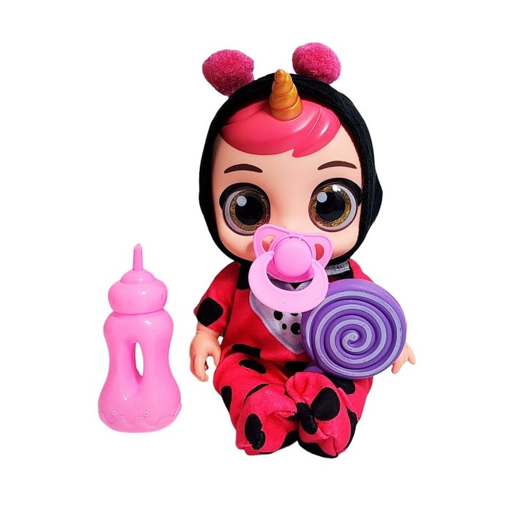 Muñeca Bebe Unicornio Con Vestido + Tetero Y Paleta