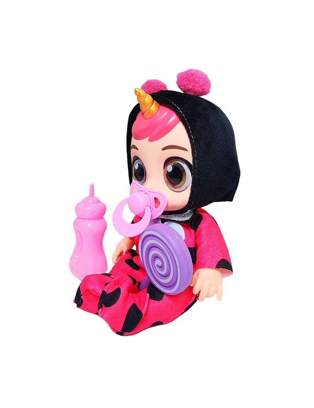 Muñeca Bebe Unicornio Con Vestido + Tetero Y Paleta