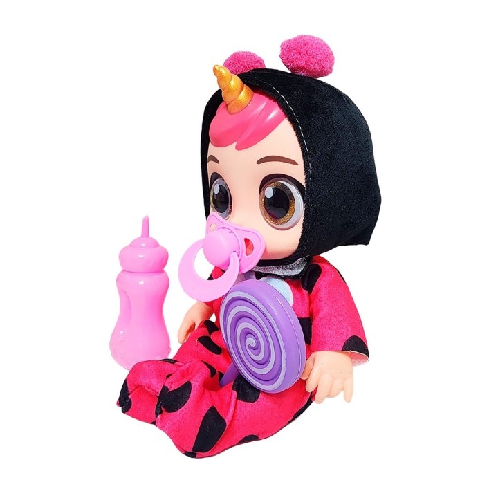 Muñeca Bebe Unicornio Con Vestido + Tetero Y Paleta
