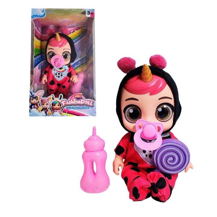 Muñeca Bebe Unicornio Con Vestido + Tetero Y Paleta