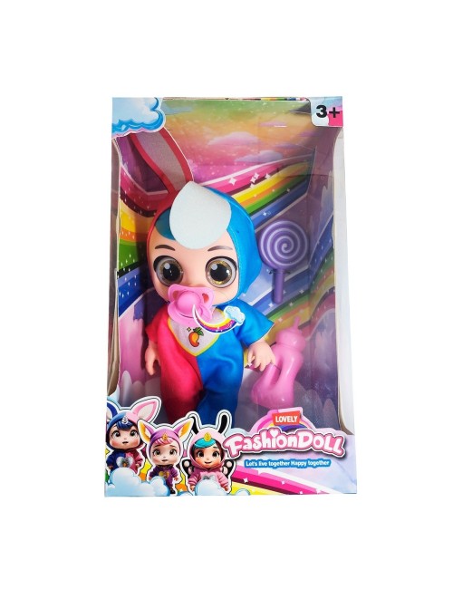Muñeca Bebe Unicornio Con Vestido + Tetero Y Paleta