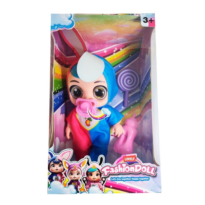 Muñeca Bebe Unicornio Con Vestido + Tetero Y Paleta