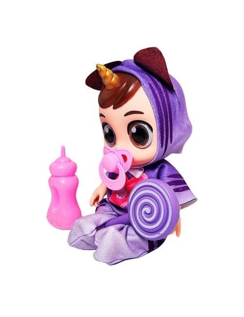 Muñeca Bebe Unicornio Con Vestido + Tetero Y Paleta