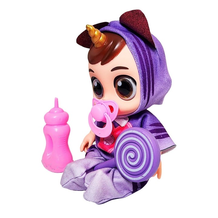 Muñeca Bebe Unicornio Con Vestido + Tetero Y Paleta