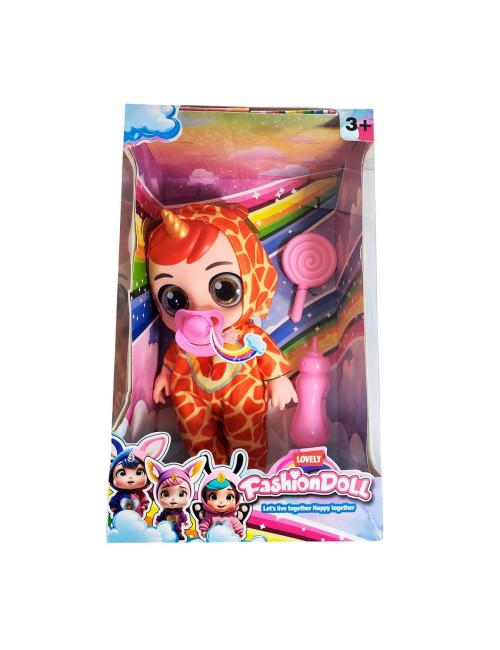 Muñeca Bebe Unicornio Con Vestido + Tetero Y Paleta