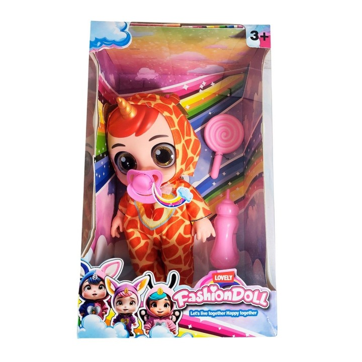 Muñeca Bebe Unicornio Con Vestido + Tetero Y Paleta