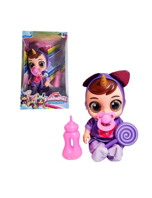 Muñeca Bebe Unicornio Con Vestido + Tetero Y Paleta